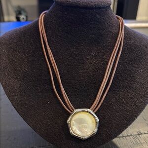 Mother of Pearl Elegant Silver and Leather Brown Pendant Necklace​​
